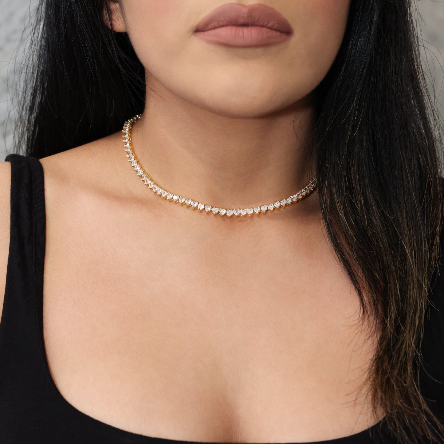 5mm Heart Tennis Necklace - Gold