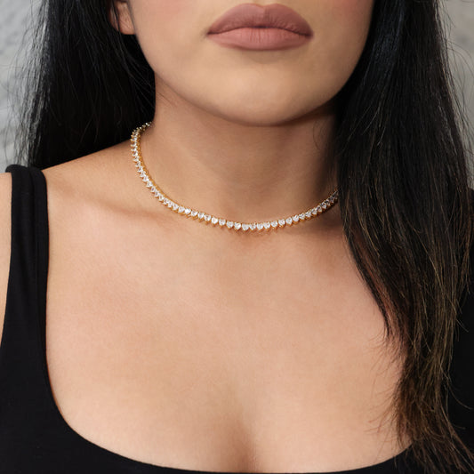 5mm Heart Tennis Necklace - Gold