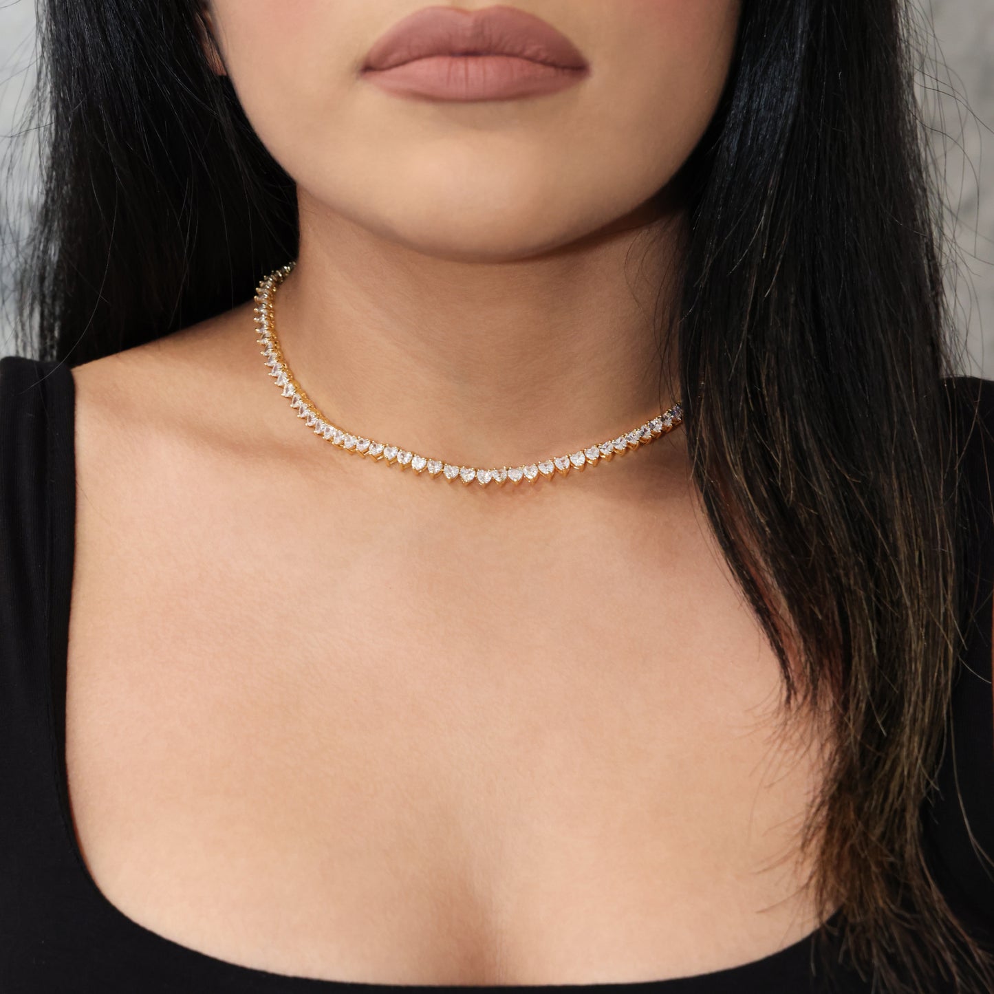 5mm Heart Tennis Necklace - Gold