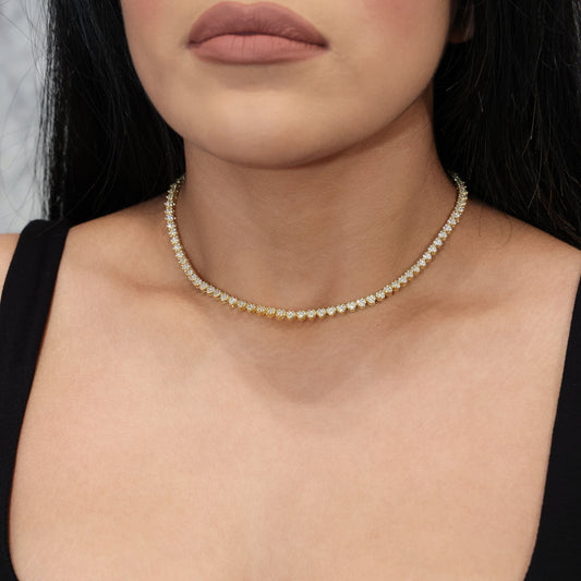 Pave Heart Tennis Necklace - Gold