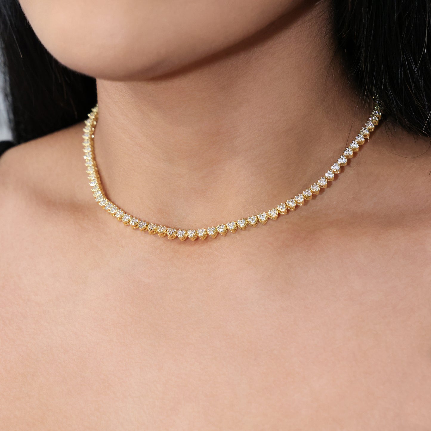 Pave Heart Tennis Necklace - Gold