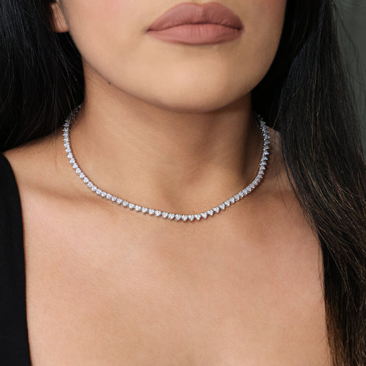 Pave Heart Tennis Necklace - White Gold