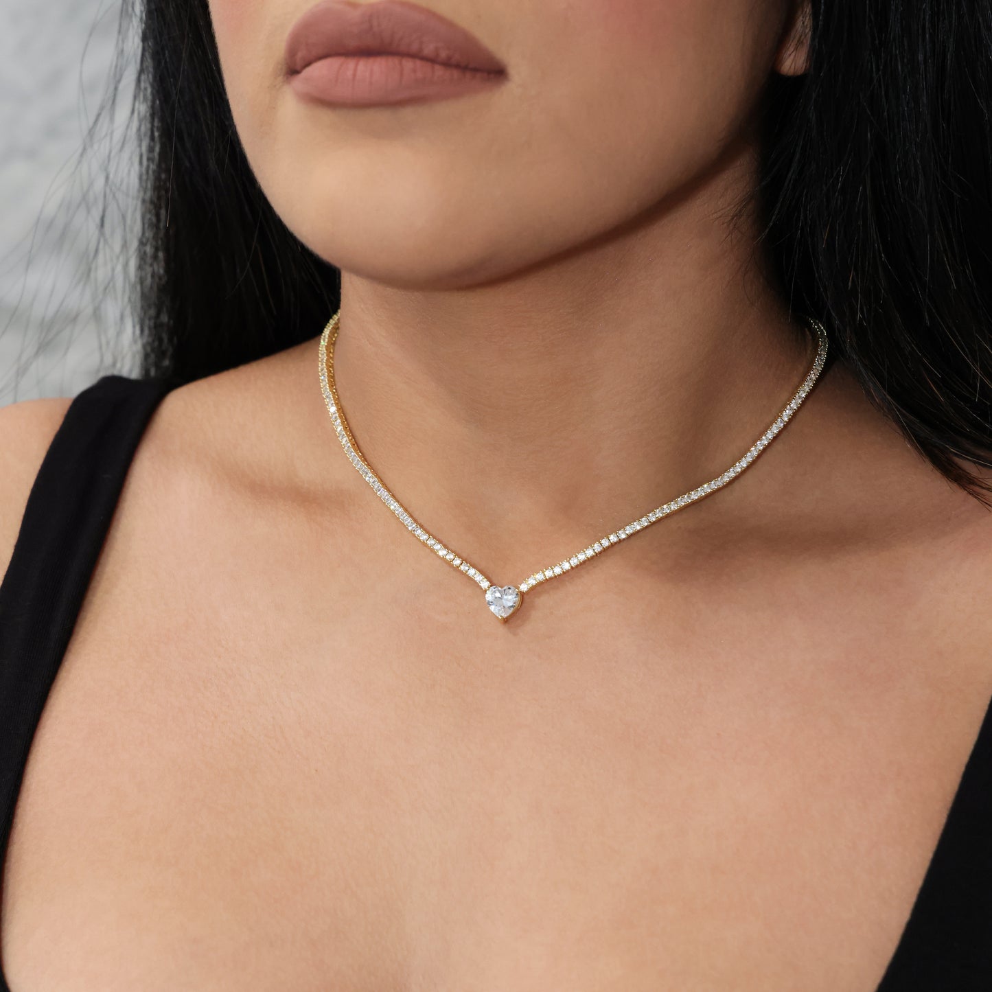 Micro Heart Tennis Necklace - Gold