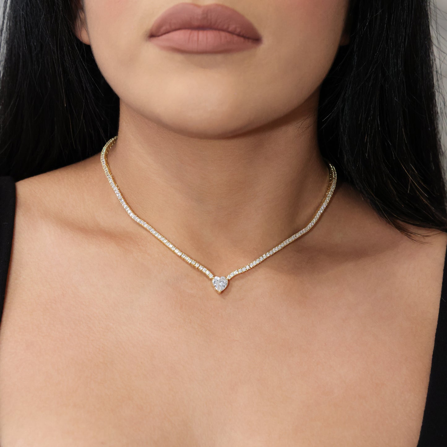 Micro Heart Tennis Necklace - Gold