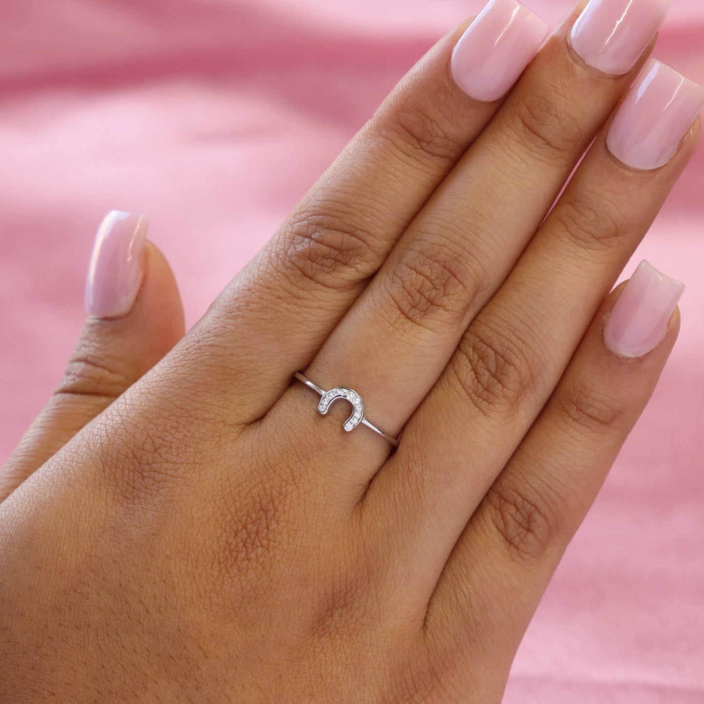 Small Iced Horseshoe Ring - 925 Silver