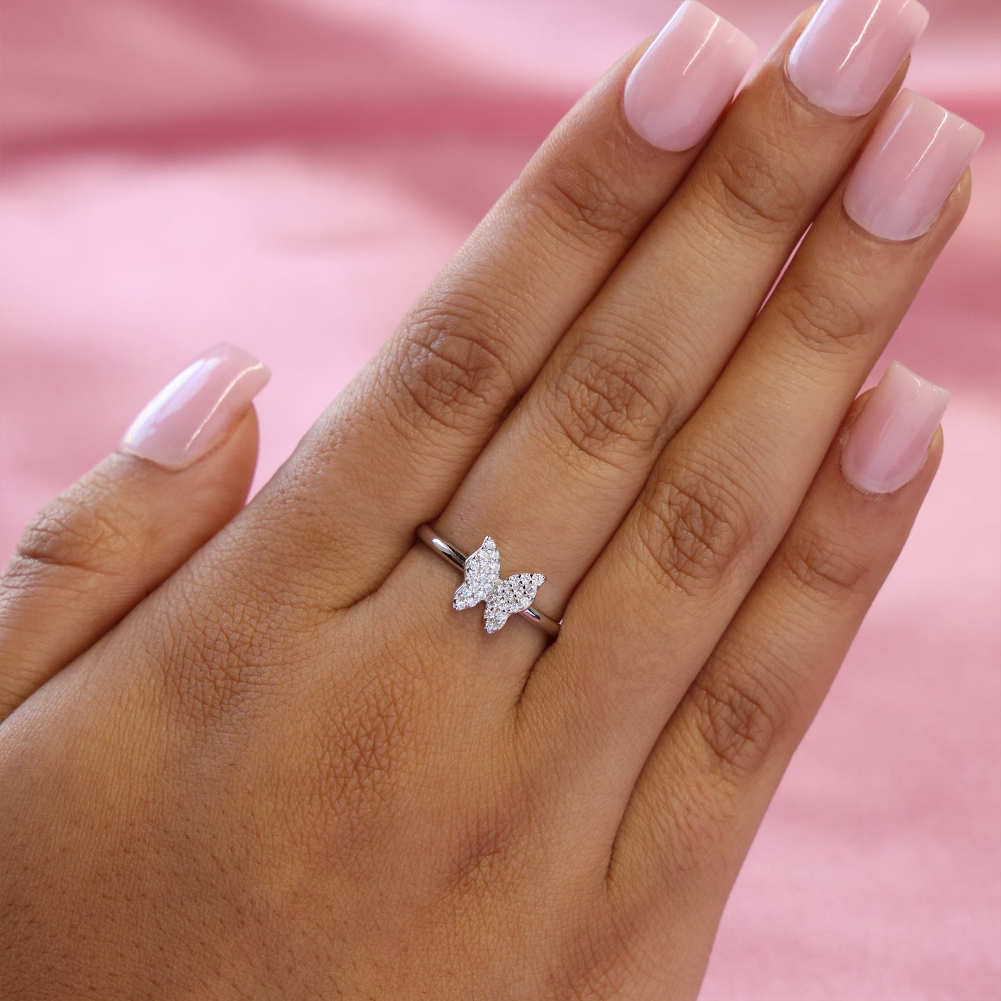 Small Iced Butterfly Ring - 925 Silver