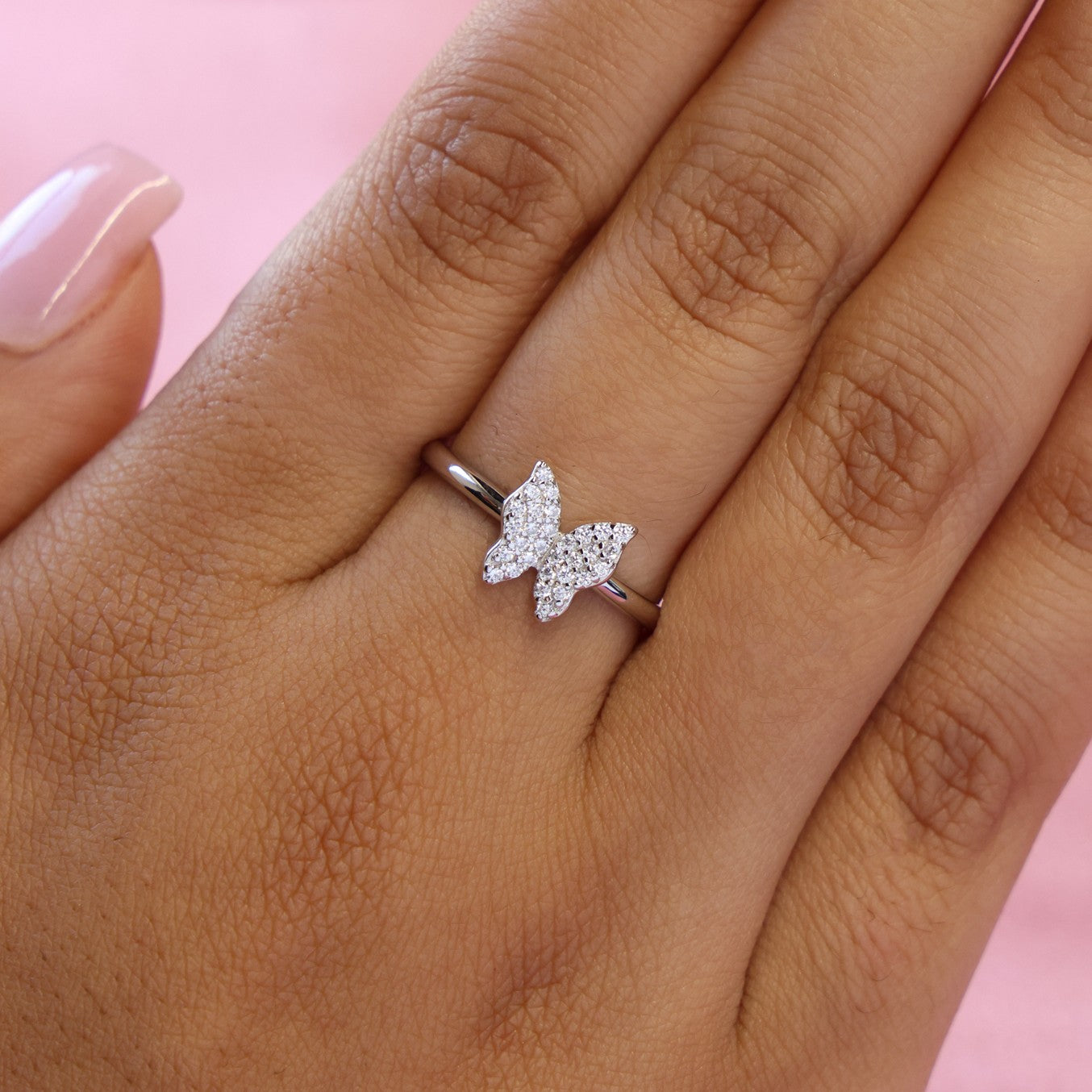 Small Iced Butterfly Ring - 925 Silver