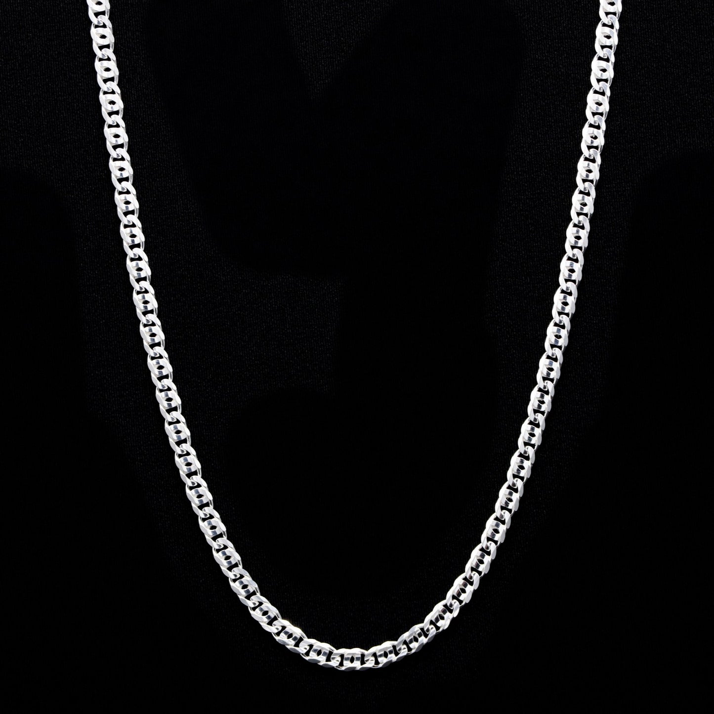 4mm Bird Eye Diamond Cut Curb Chain - 925 Silver