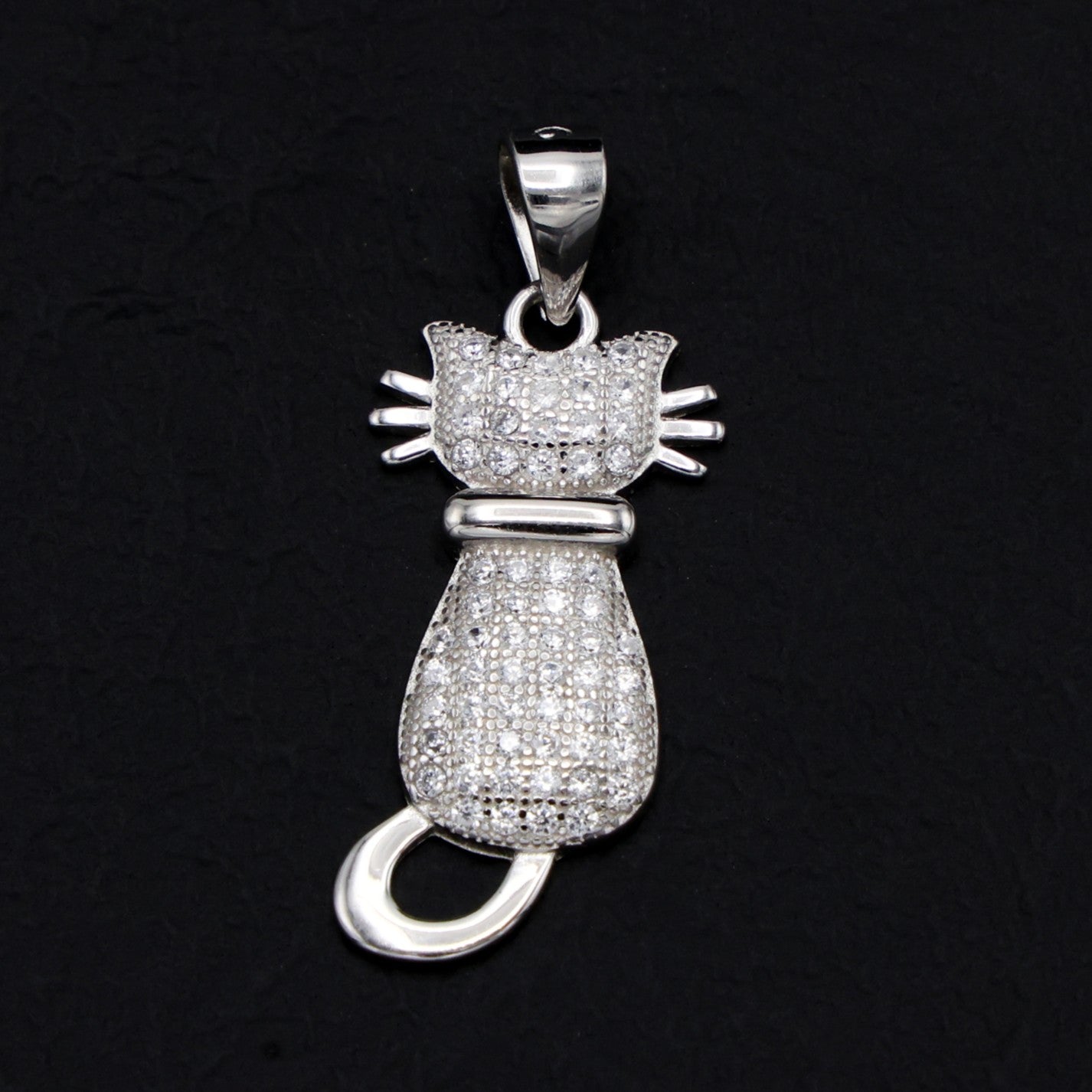 Small Iced Cat Pendant - 925 Silver