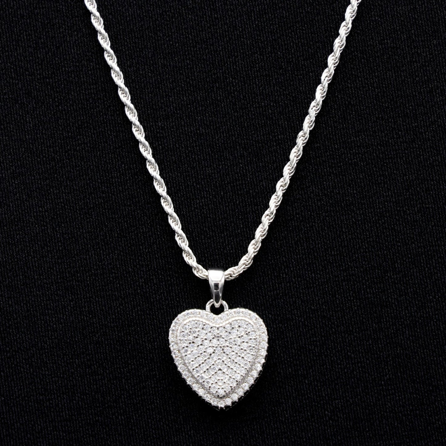 Small Fully Iced Heart Pendant - 925 Silver