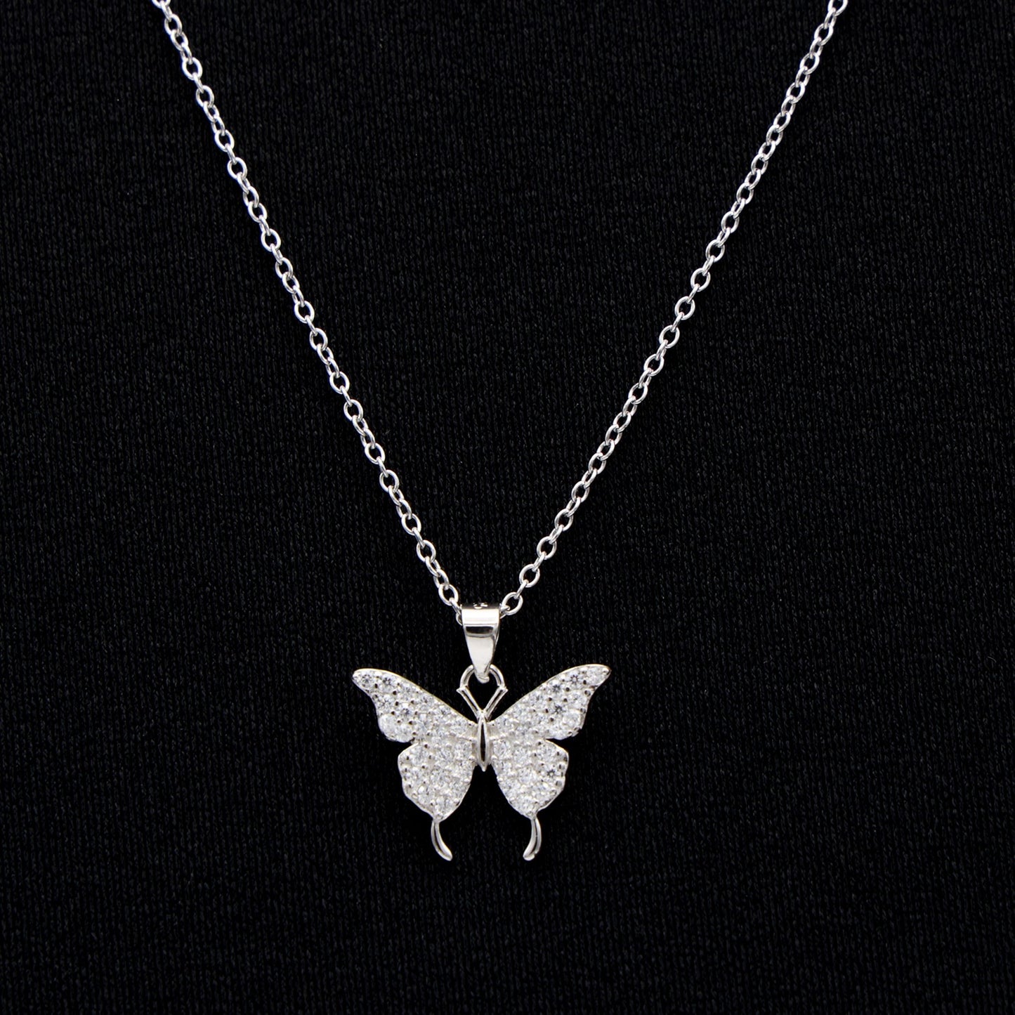 Small Iced Butterfly Necklace - 925 Silver