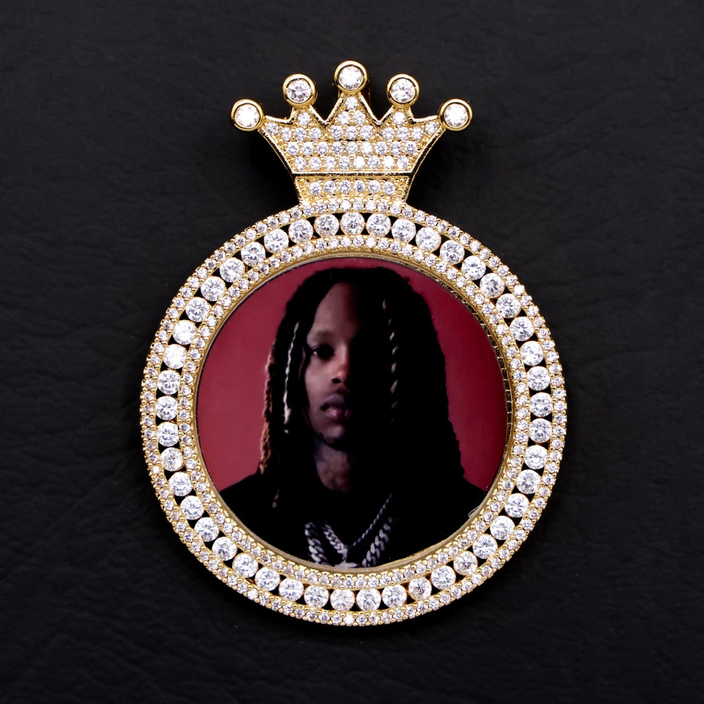 Custom Iced Crown Photo Pendant - Gold