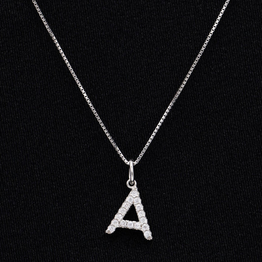 Small Iced Initial Letter Necklace - 925 Silver