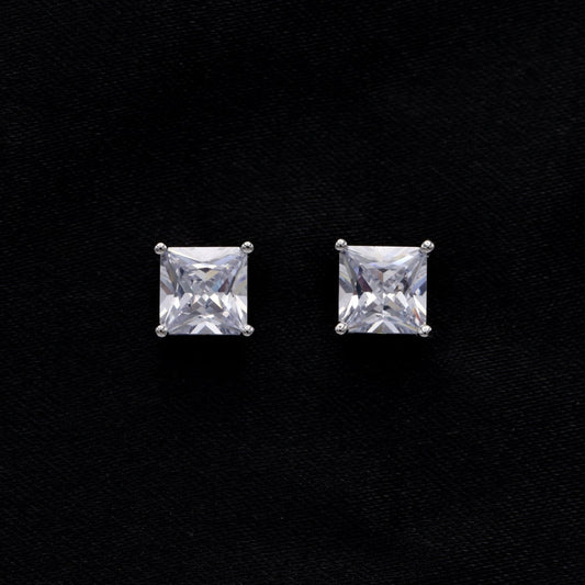 Square Cut Stud Earrings - 925 Silver