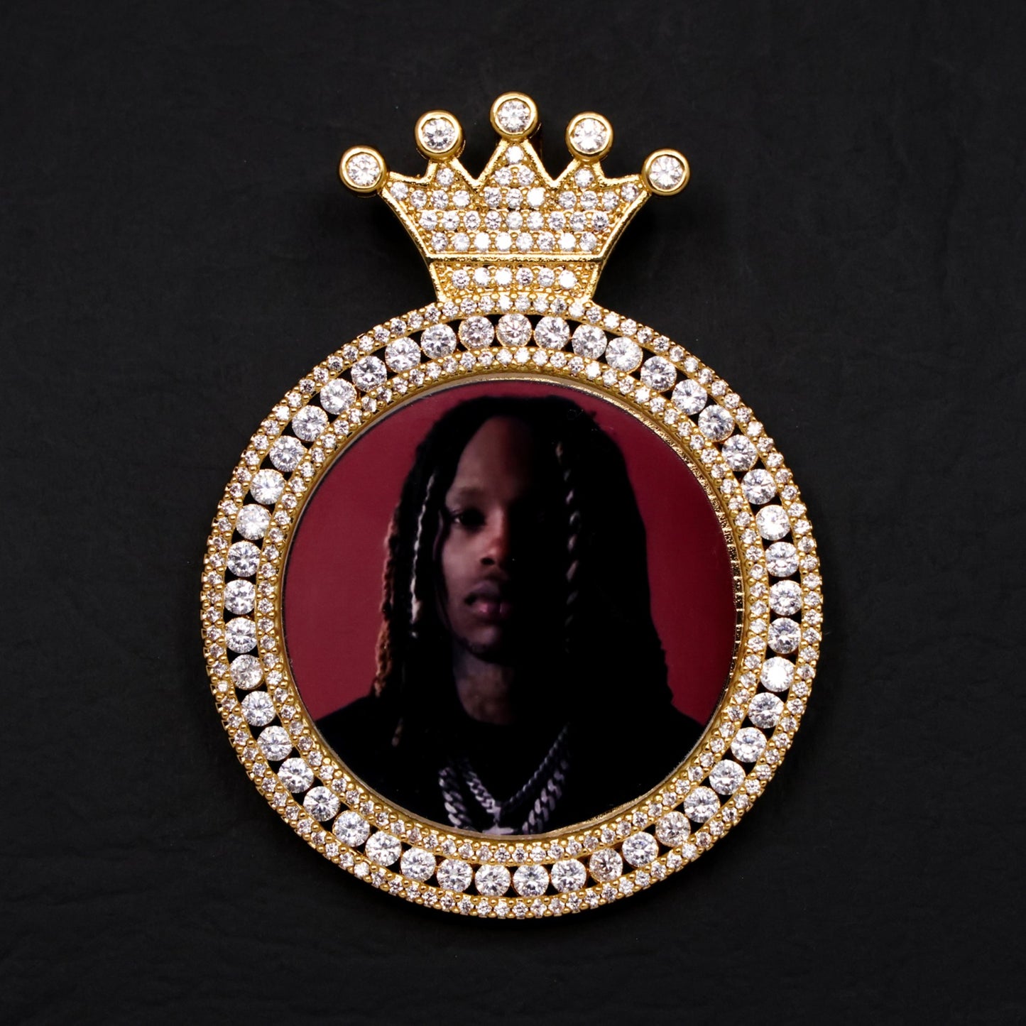 Custom Iced Crown Photo Pendant - Gold