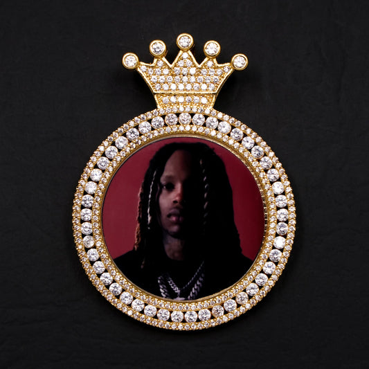 Custom Iced Crown Photo Pendant - Gold