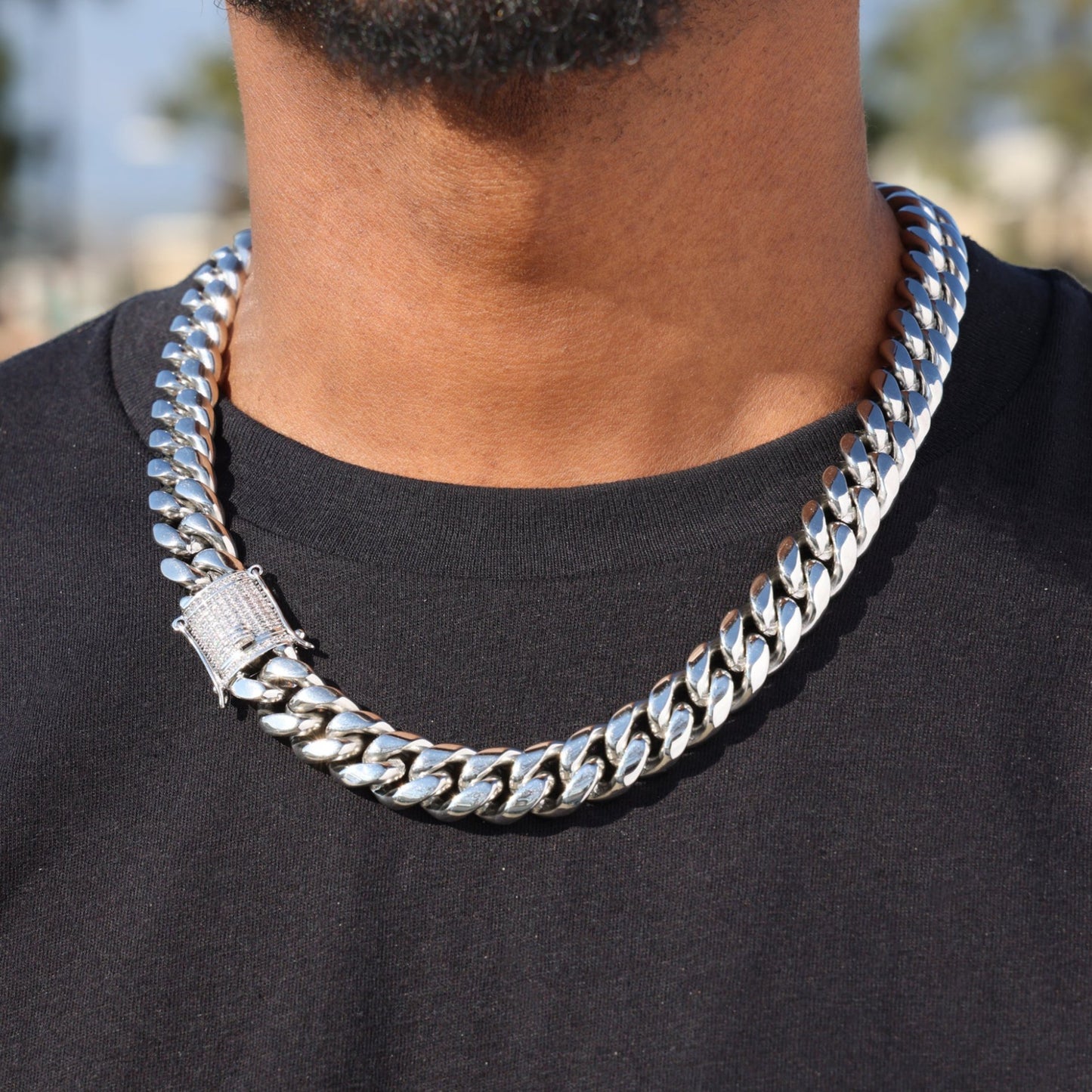 14mm Miami Cuban with the Iced Out Clasp Chain - Premium 316L Stainless