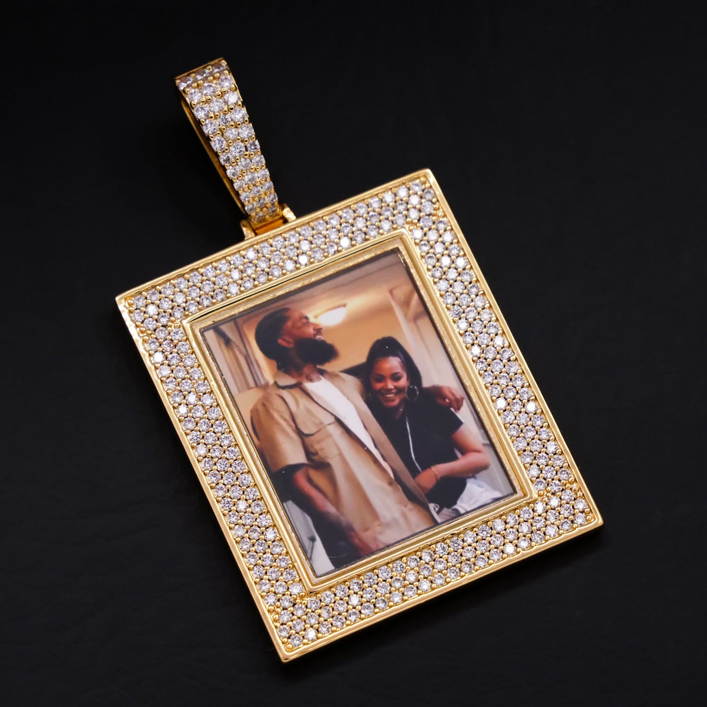 Custom Iced Frame Photo Pendant - Gold