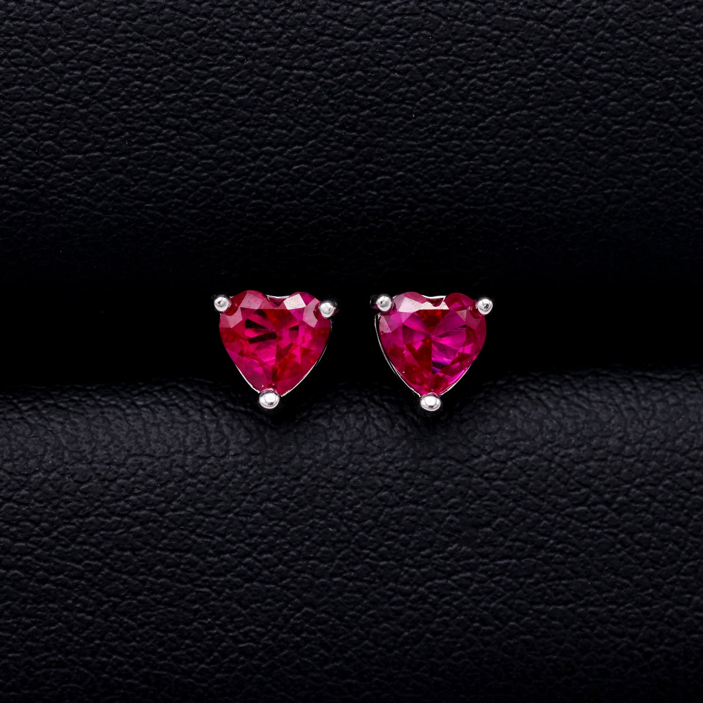 5mm Heart Cut Ruby CZ Diamond Stud Earrings - 925 Silver