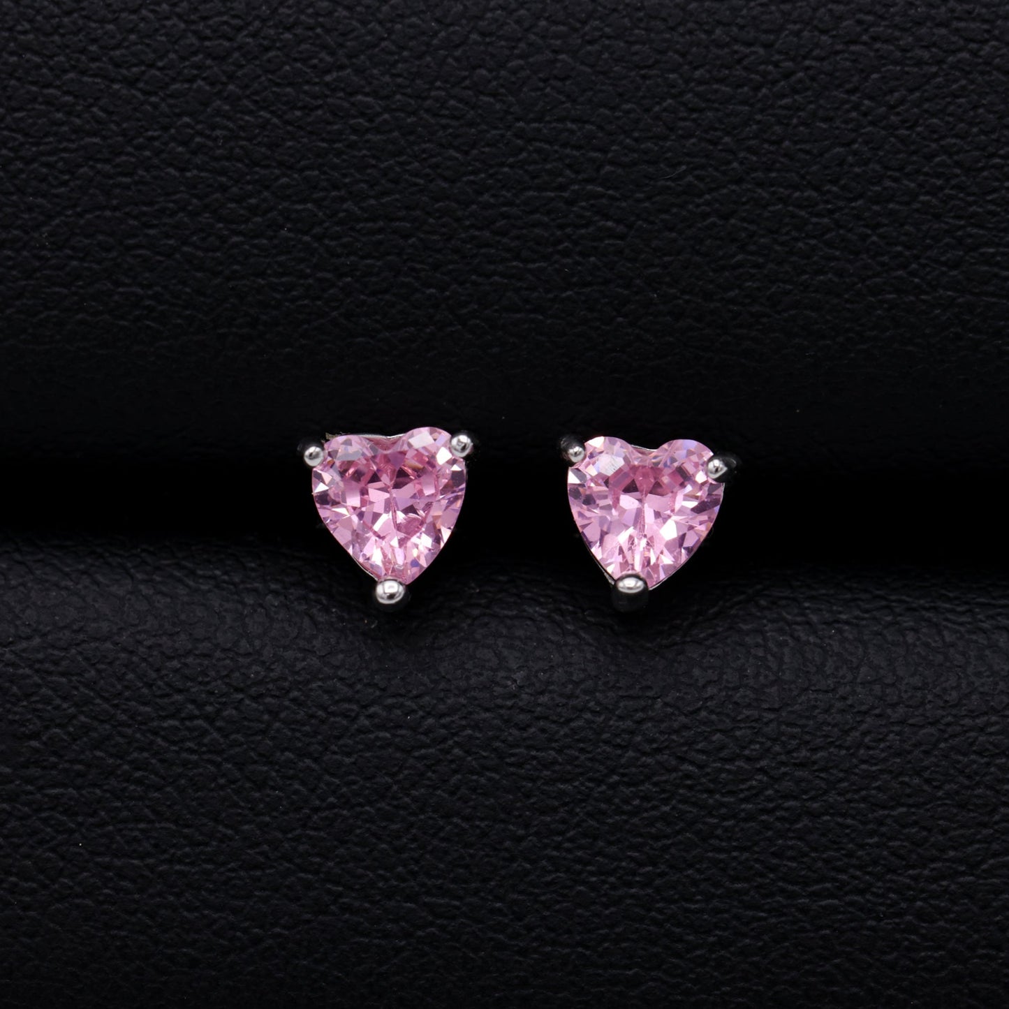 5mm Pink Heart Cut CZ Diamond Stud Earrings - 925 Silver
