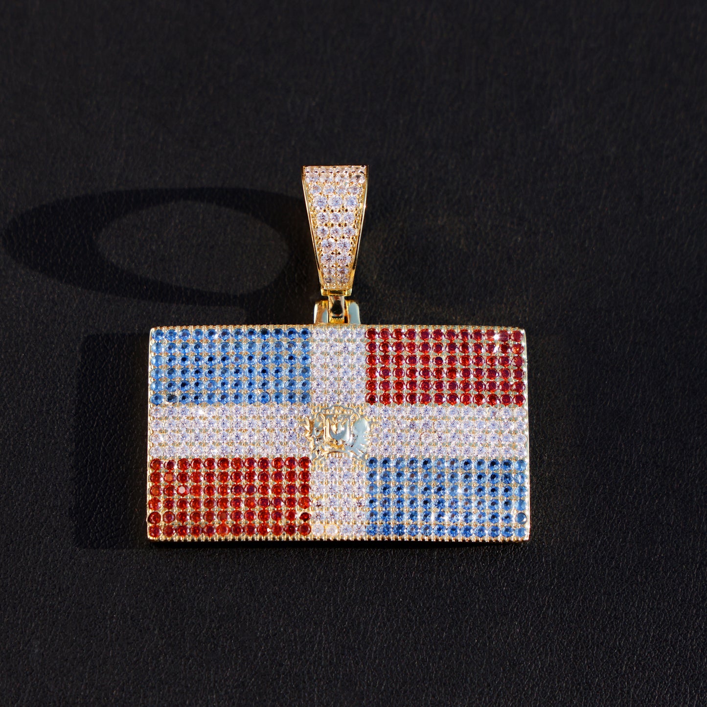 Iced out Dominican Republic Flag Pendant - Gold