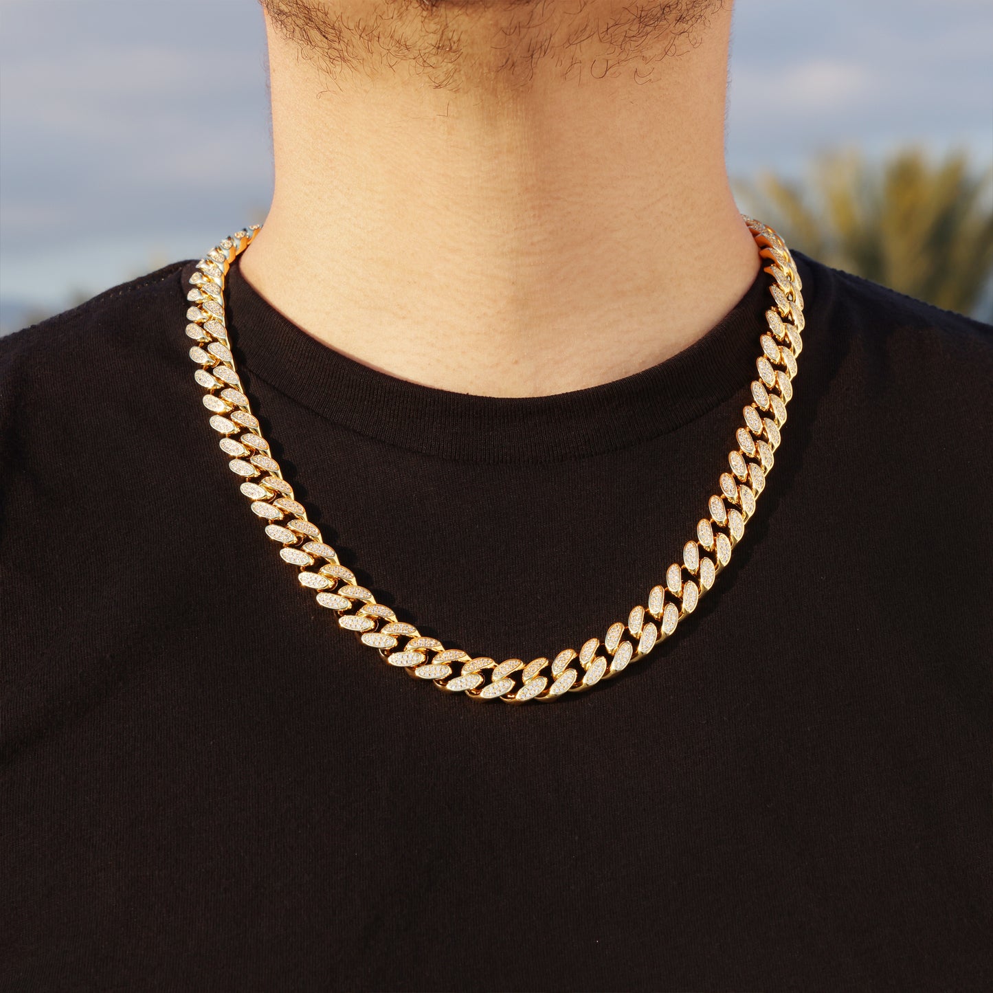 12mm Iced Out Miami Cuban Chain - Gold