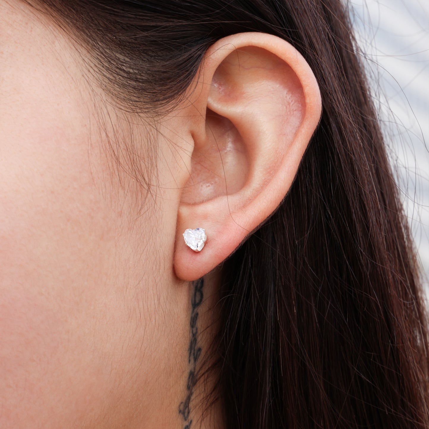 Heart Cut CZ Diamond Stud Earrings - 925 Silver