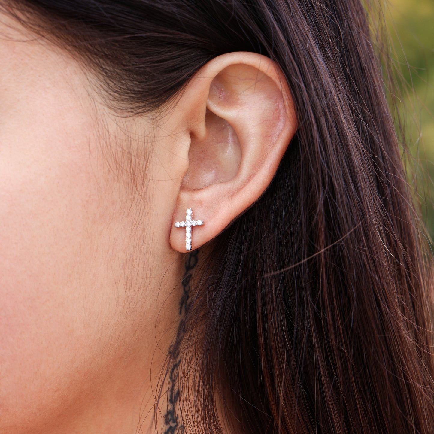 Women's Iced Cross Stud Earrings - 925 Silver