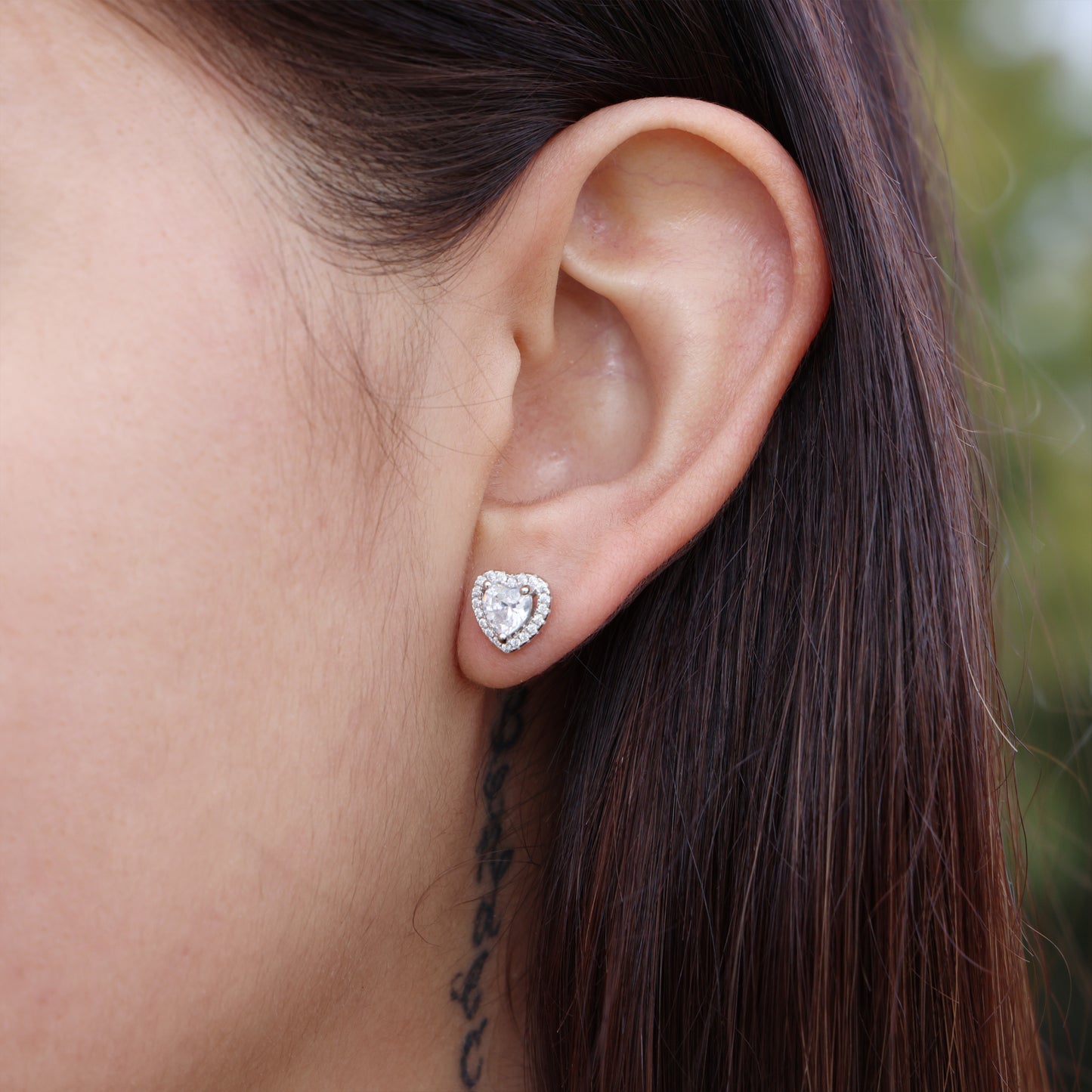 Heart Halo Stud Earrings - 925 Silver