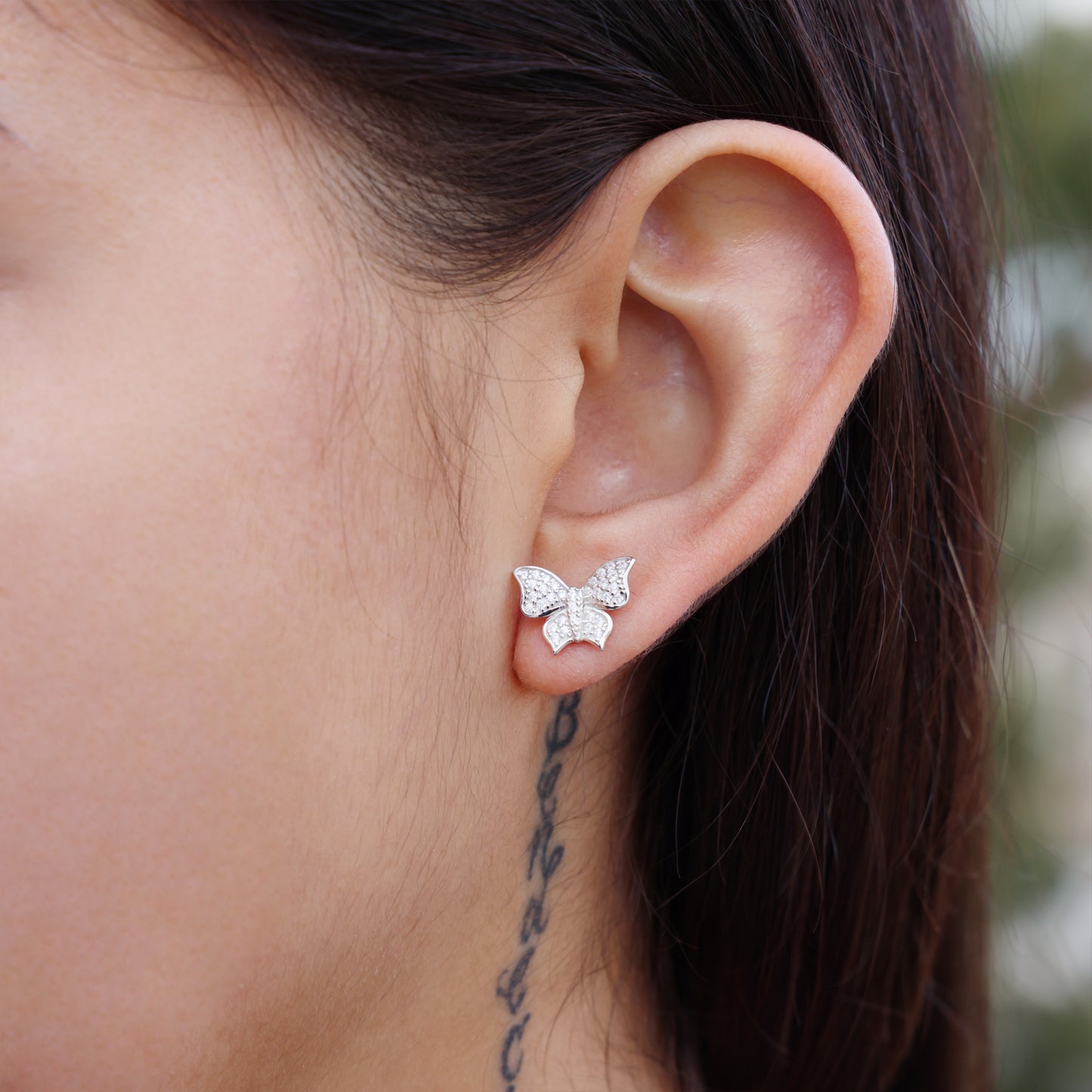 Butterfly Pave Stud Earrings - 925 Silver