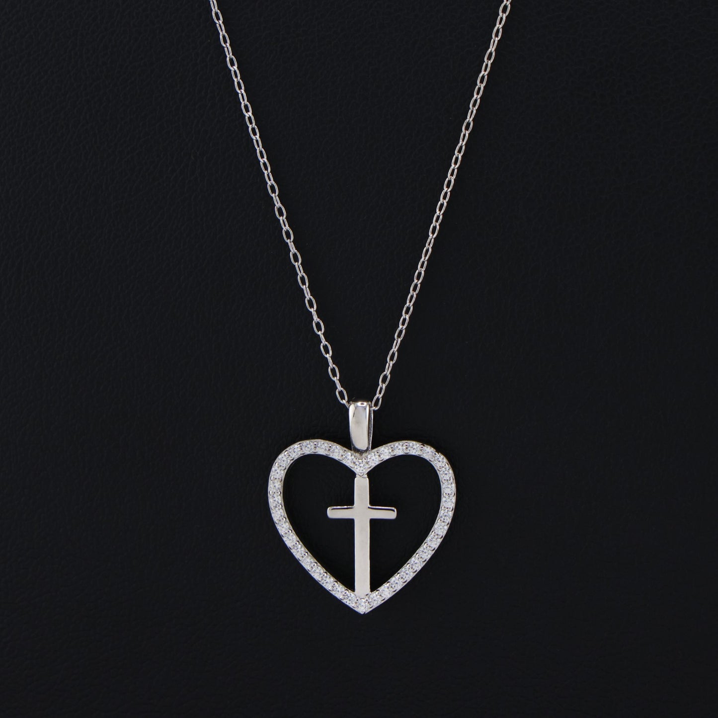 Iced Heart Cross Necklace - 925 Silver