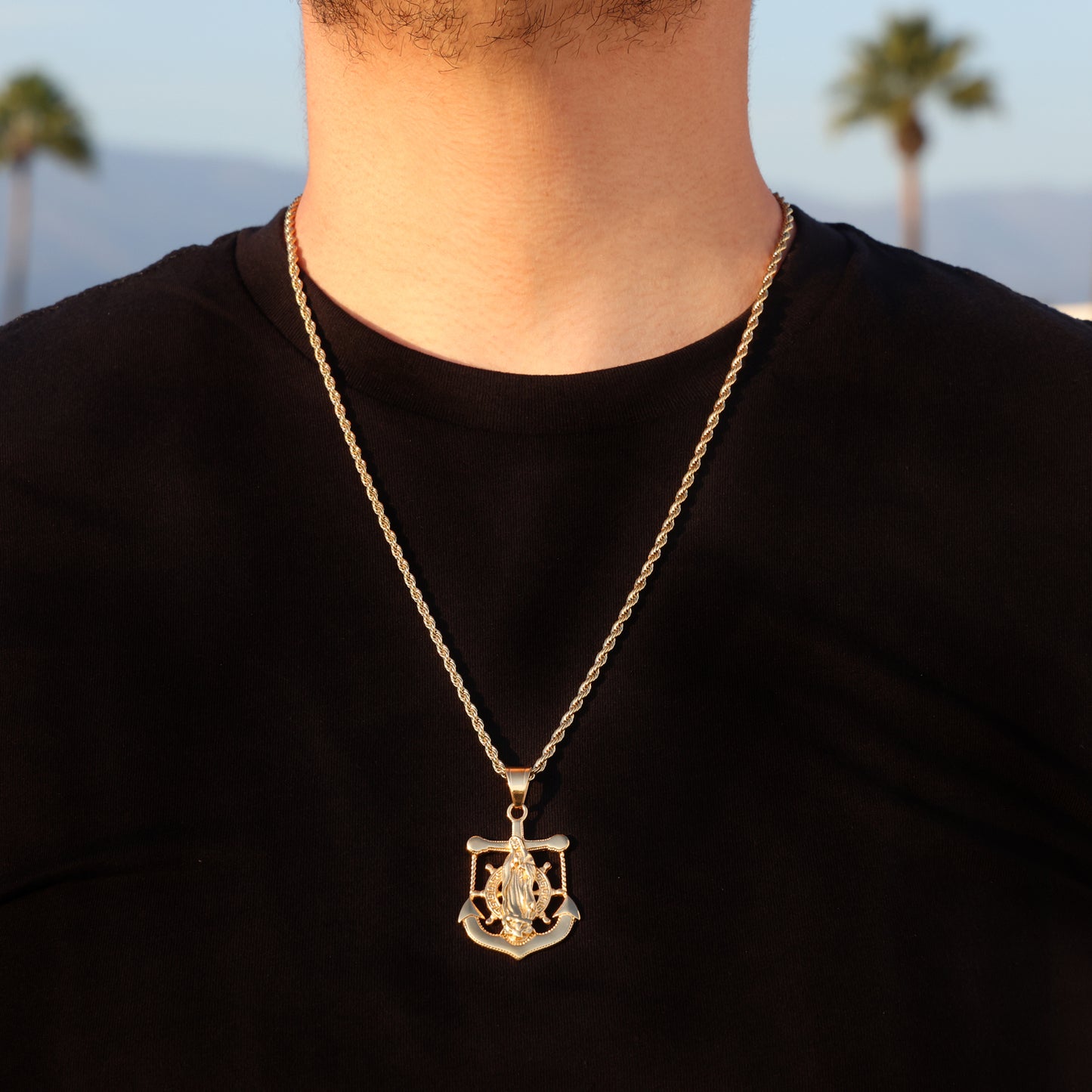 Lady of Guadalupe Anchor Pendant - Gold