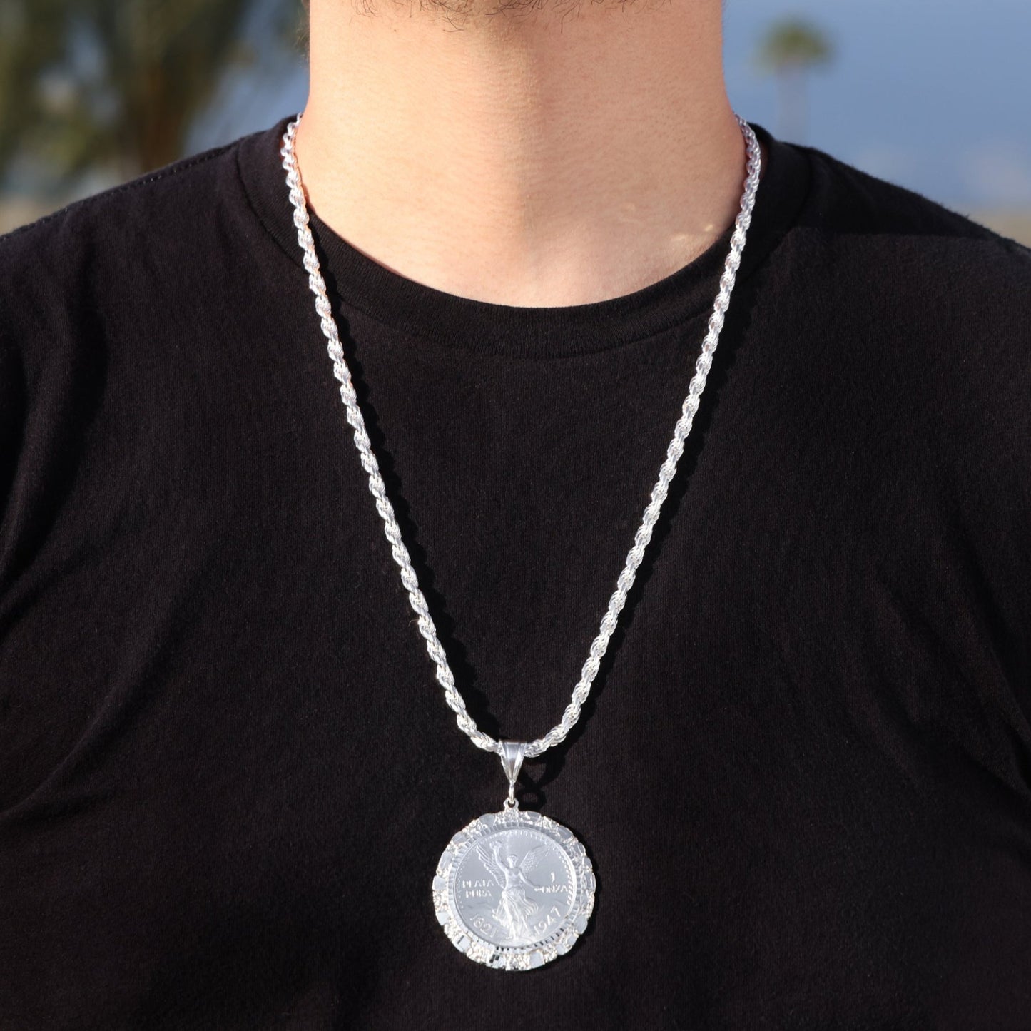 Silver Nugget Bezel Centenario Pendant - 925 Silver