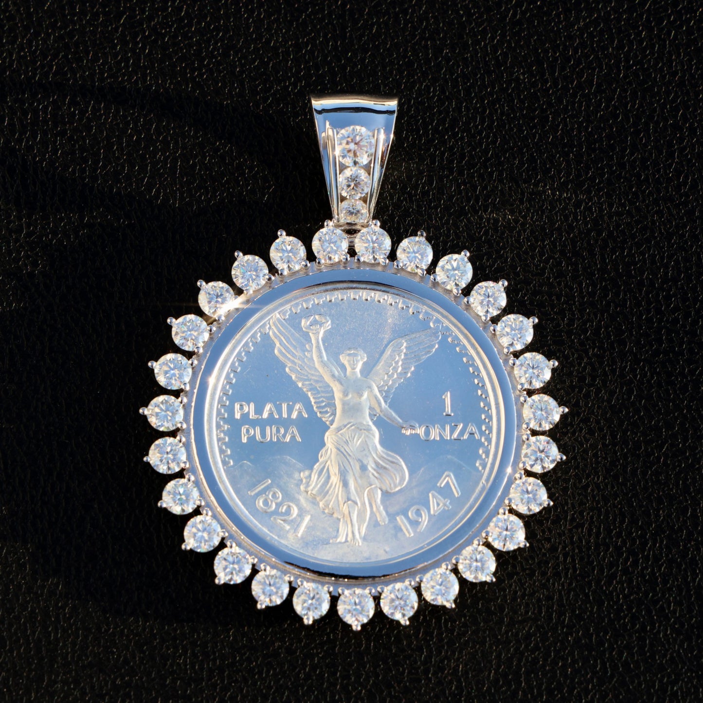 Iced Moissanite Bezel Centenario Pendant - 925 Silver
