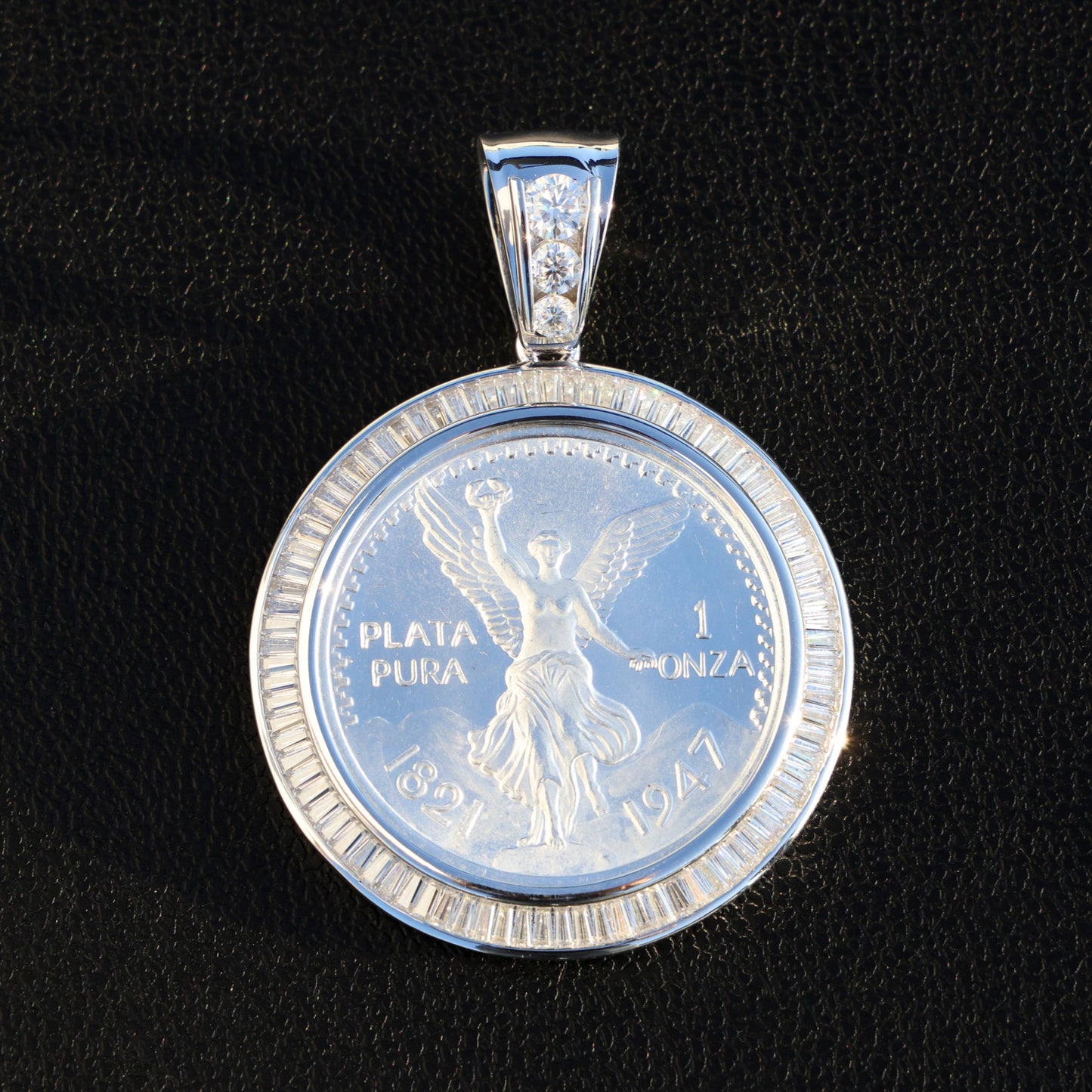 Iced Moissanite Baguette Bezel Centenario Pendant - 925 Silver