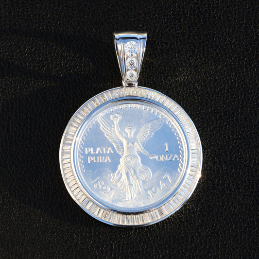 Iced Moissanite Baguette Bezel Centenario Pendant - 925 Silver