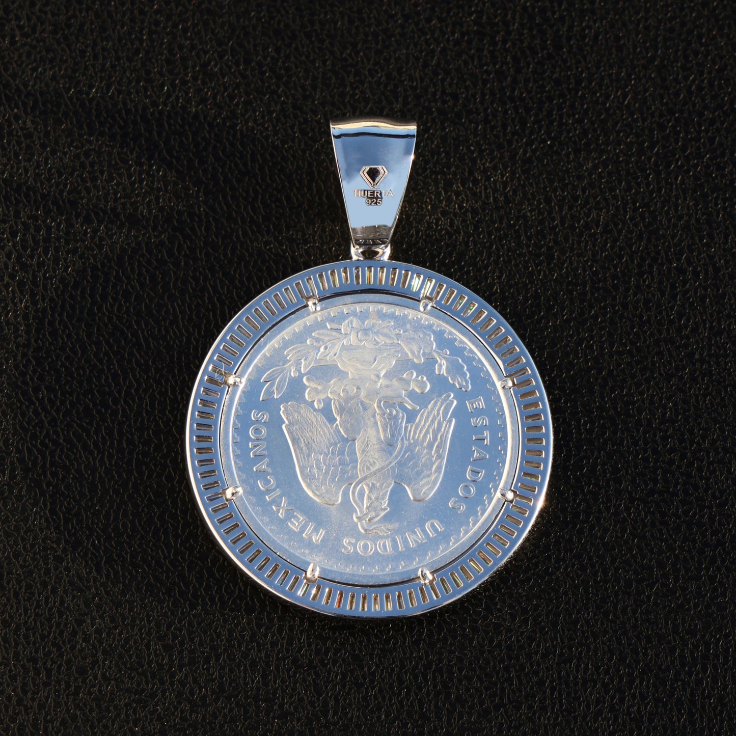 Iced Moissanite Baguette Bezel Centenario Pendant - 925 Silver