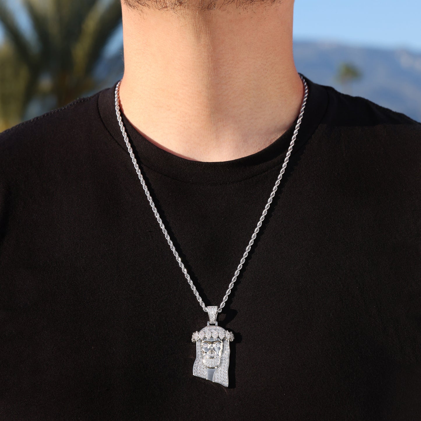 Jesus Head Pendant - White Gold