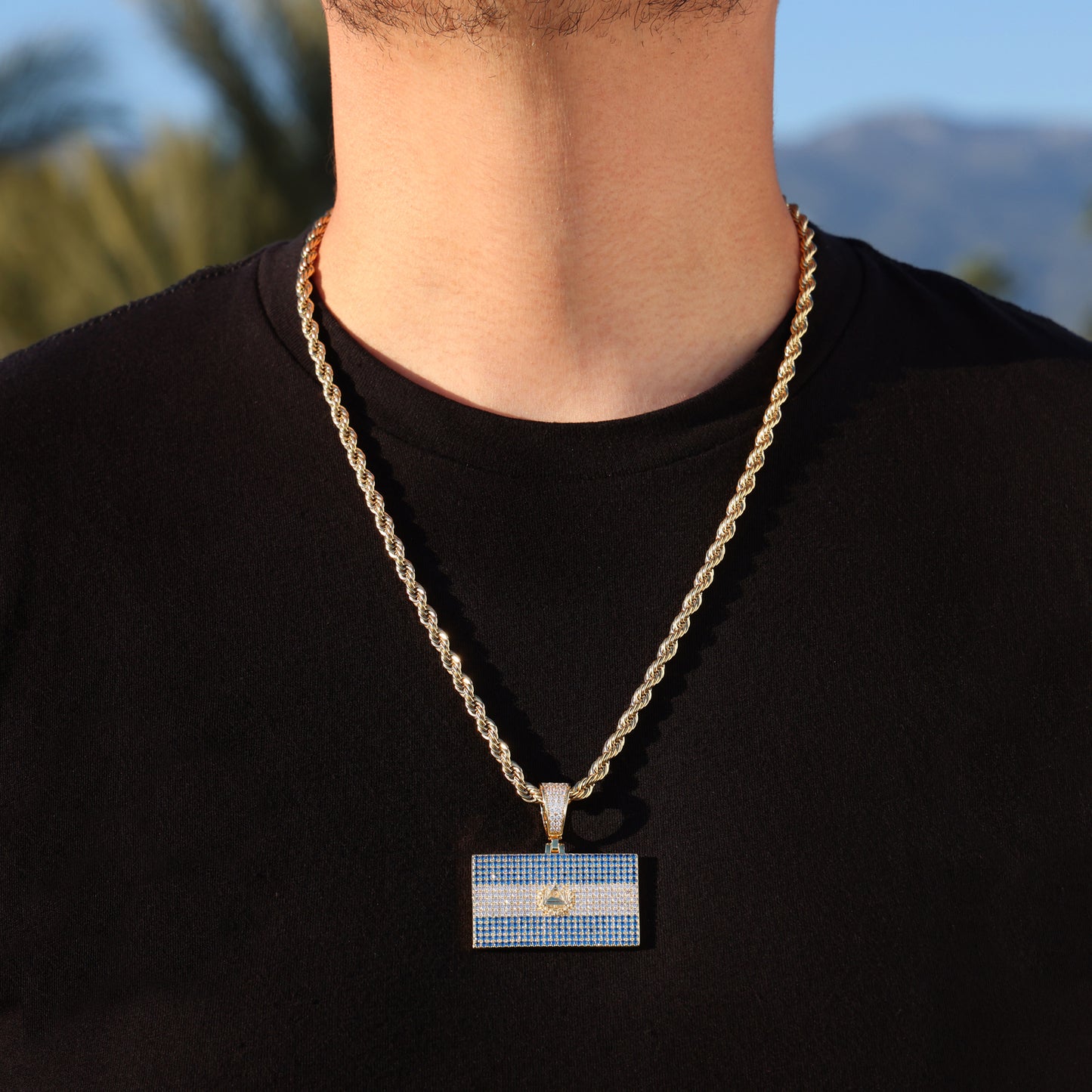 Iced Out El Salvador Flag Pendant - Gold