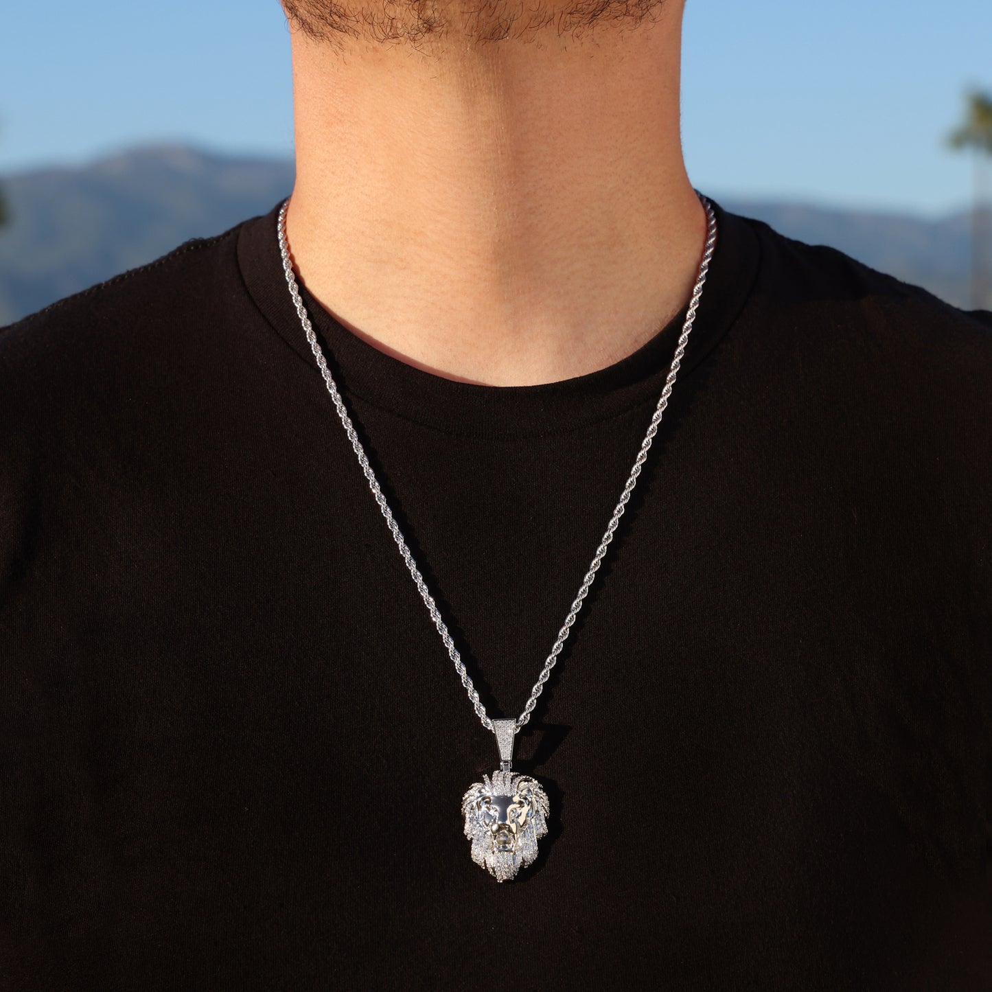 Iced out Lion Pendant - White Gold