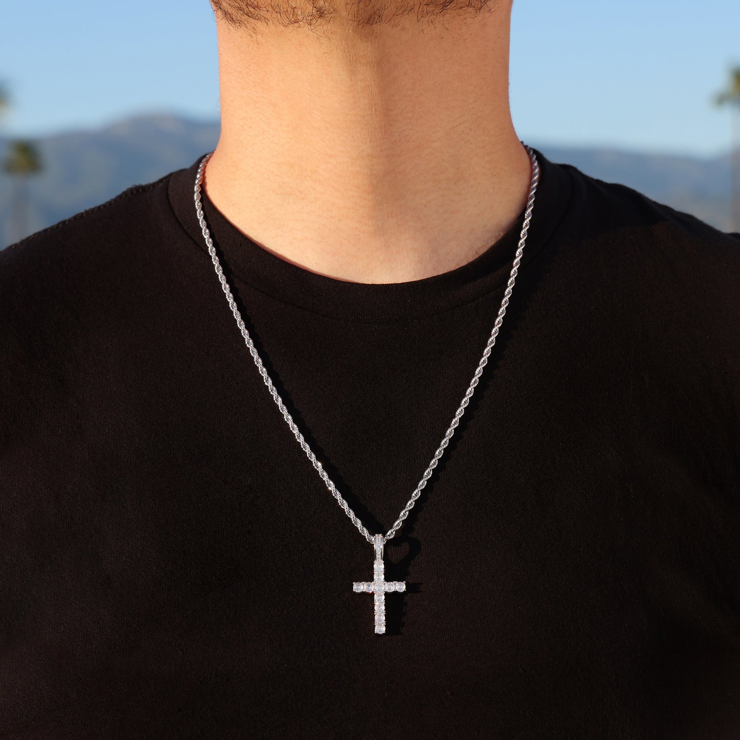 Small Diamond Cross Pendant - White Gold
