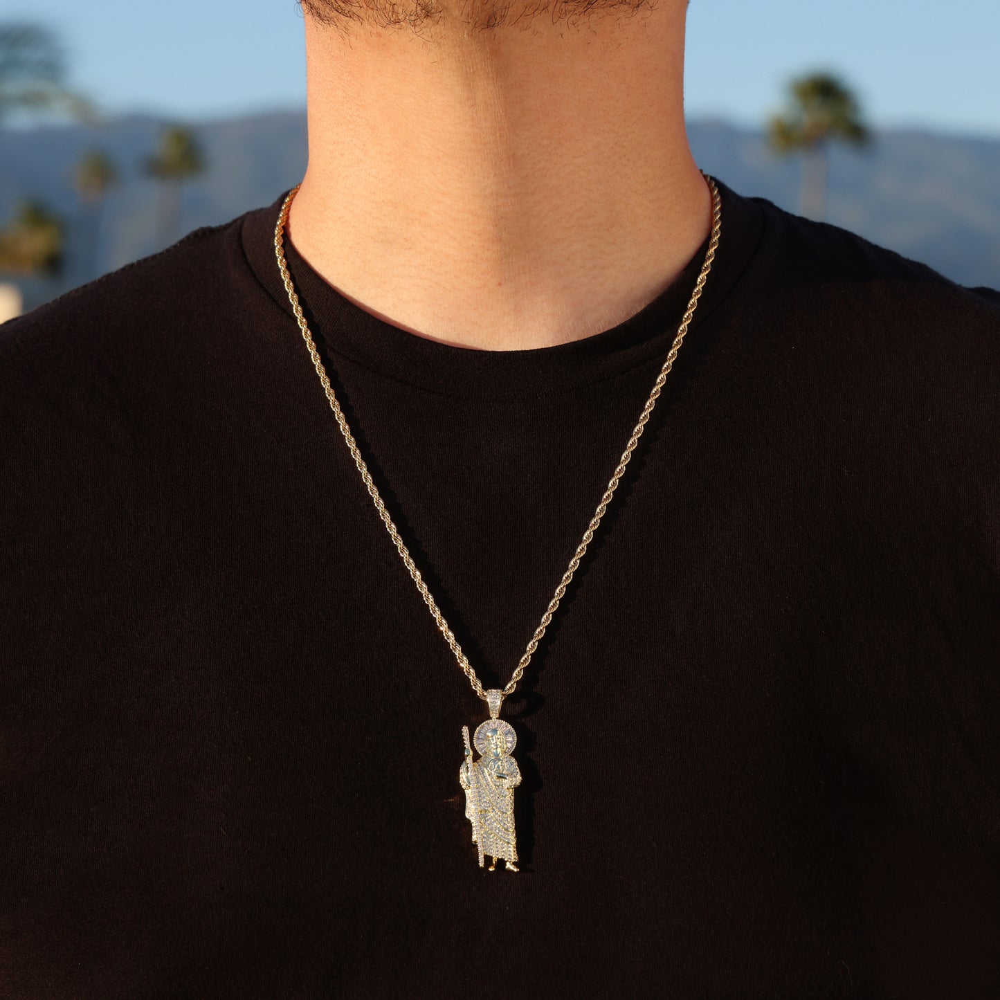 Iced Baguette San Judas Pendant - Gold