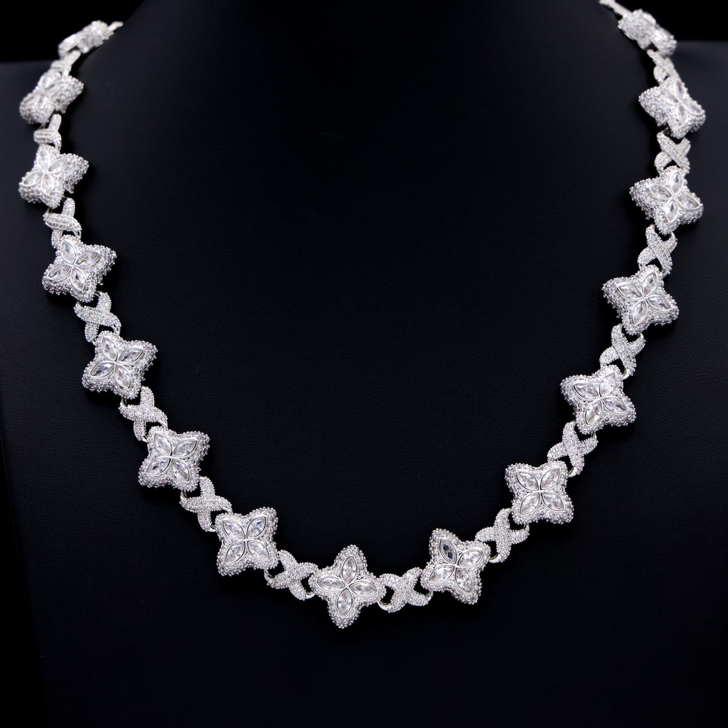 Iced Clover Link Chain - White Gold