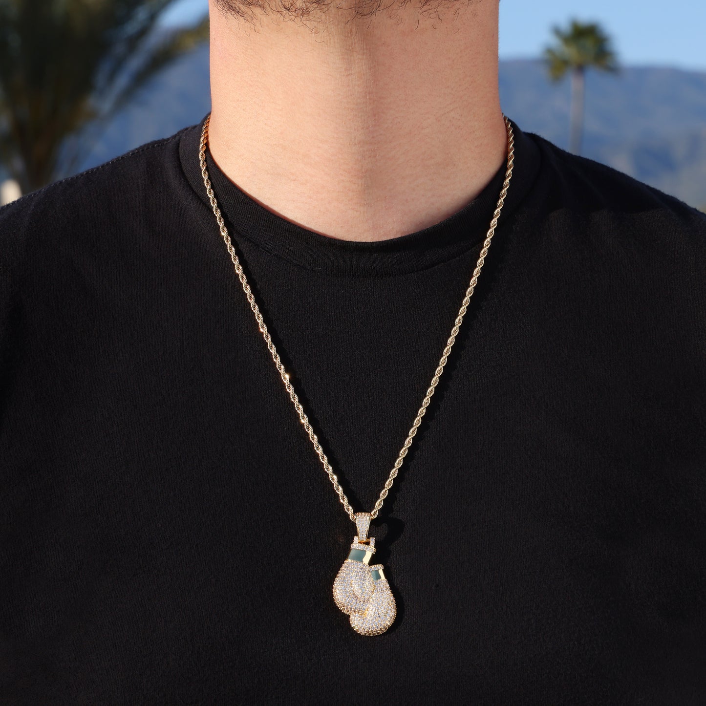 Iced Out Boxing Gloves Pendant - Gold