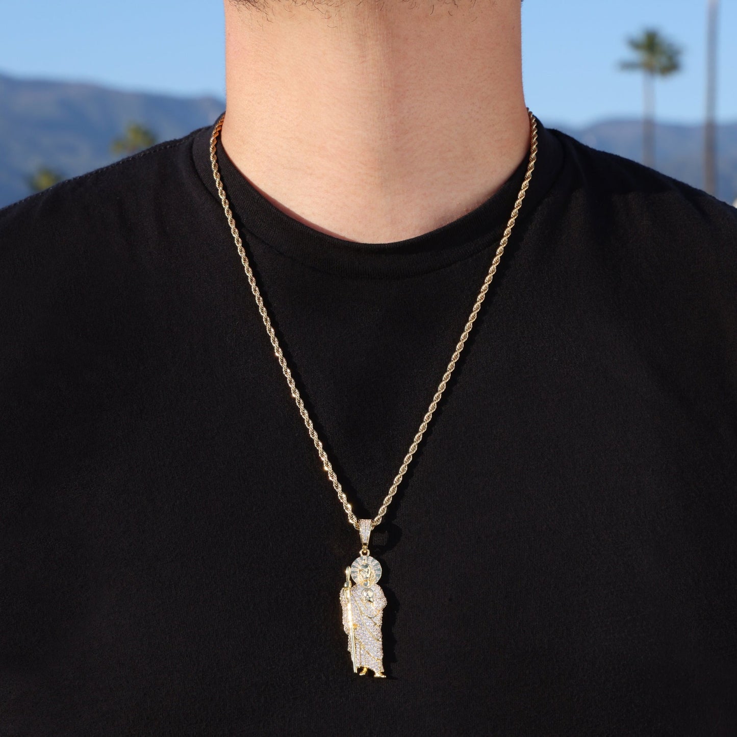 Fully Iced Out San Judas Pendant - Gold