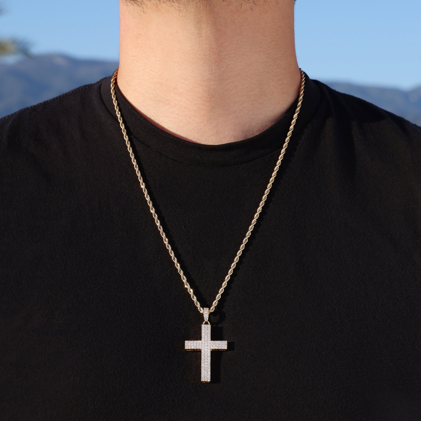 Pave Set Diamond Cross Pendant - Gold