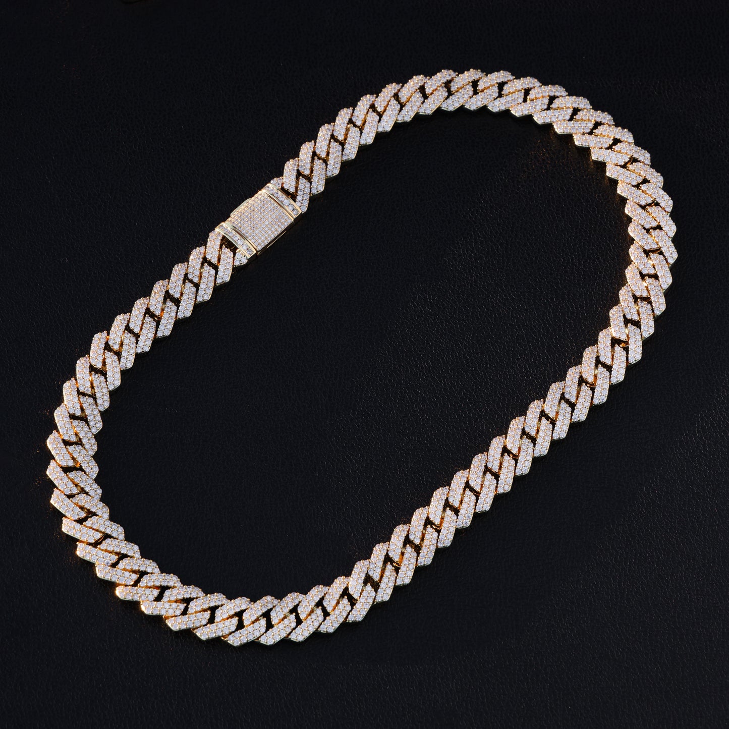 13mm Diamond Prong link Cuban chain - Gold