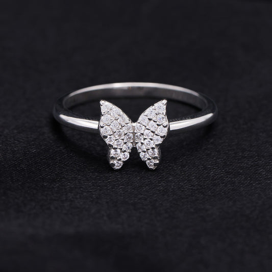 Small Iced Butterfly Ring - 925 Silver