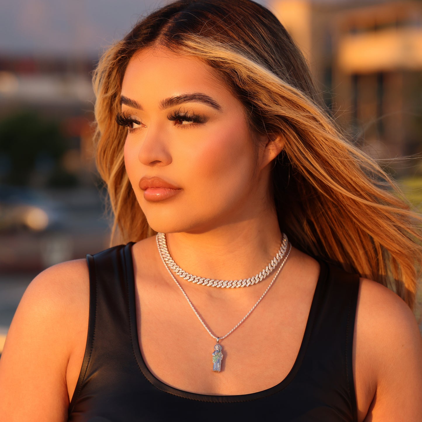 Micro Green Iced San Judas Pendant - 925 Silver