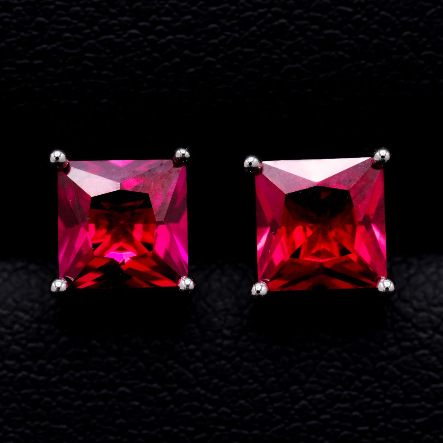 Square Cut Ruby Stud Earrings - 925 Silver